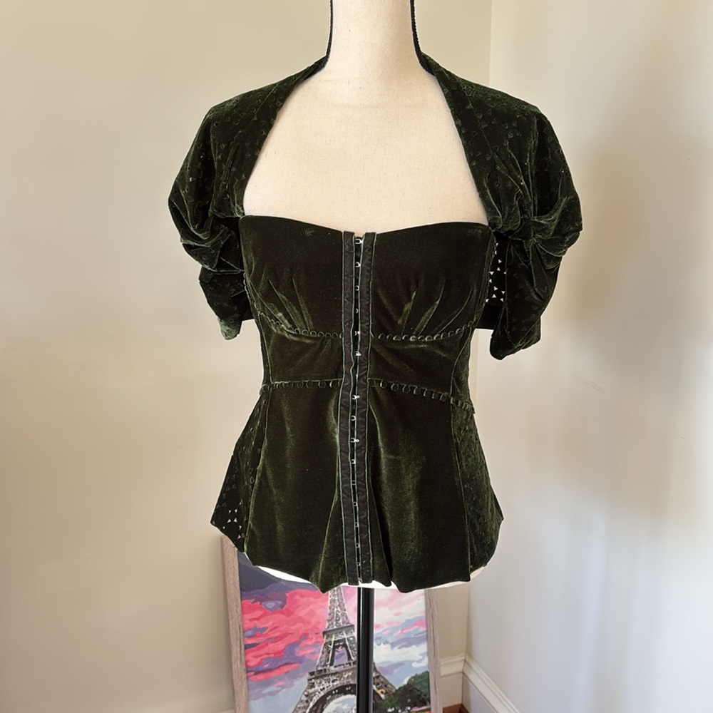Byron Lars Dark Green Velvet Top